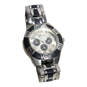 Men's Swiss Italian Quartz Silver Stainless Steel‎ Metal & Black Band Vtg Watch